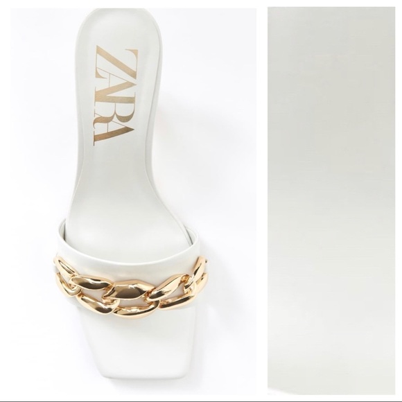 NWT. Zara Ecru Heeled Sandals with Chain. Size 9. - Picture 7 of 10